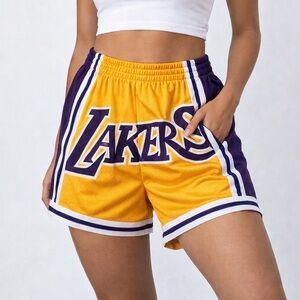 Mitchell & Ness Women’s LA Lakers Big Face NBA Shorts Gold Purple‎ size medium